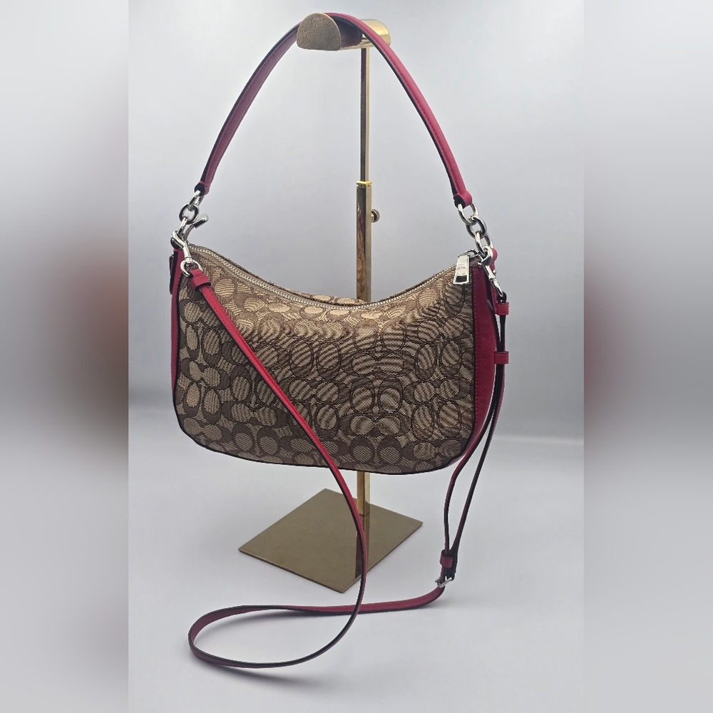 Coach Brown Signiture Mono W/ Red & Silver Hardware Crossbody (EUC)✨️❤️✨️ - Picture 8 of 9